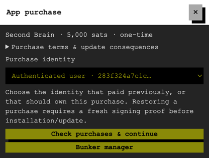 Choosing the purchasing identity or opening the bunker manager